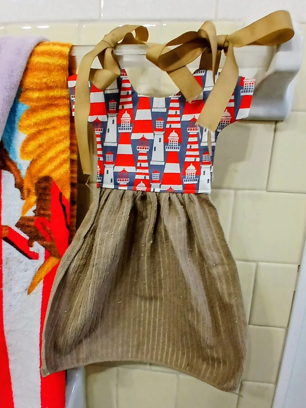 Cream & Black Dog Silhouette Kitchen Towel Dress with Yellow Ties